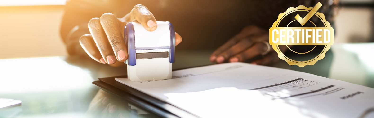 African American Black Woman Using Notary Stamp certified