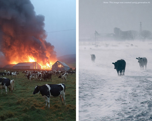 Dairy farm on fire and in the winter