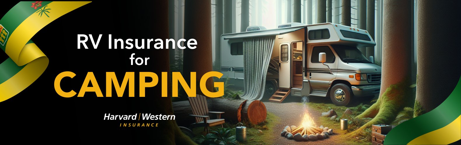 RV camper in a forest campsite Saskatchewan