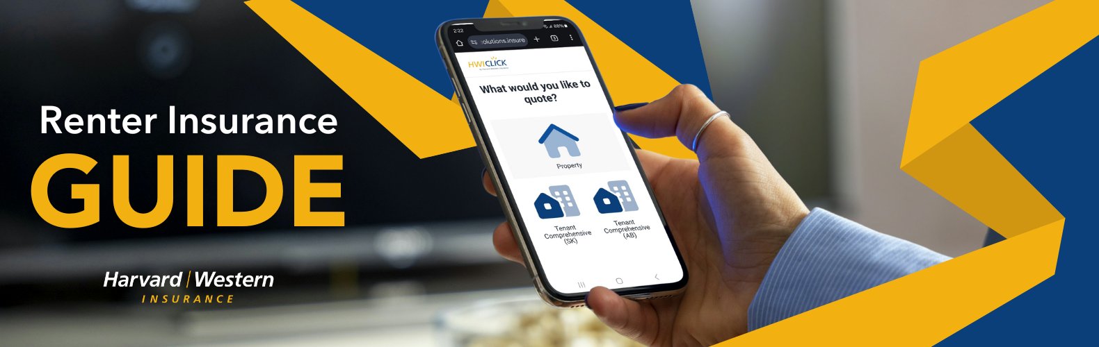 Renters Insurance Guide woman holding a smartphone with HWIClick to purchase tenant insurance for Saskatchewan or Alberta
