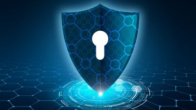 Shield with Keyhole on Geometric Background