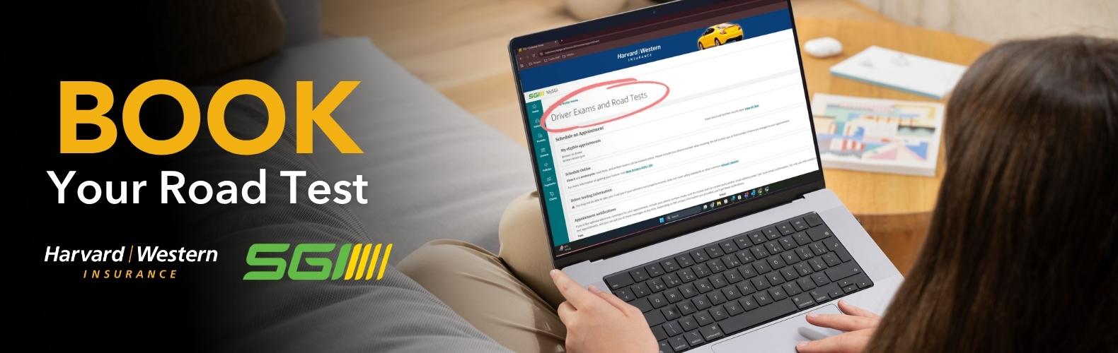 women using laptop to book sgi road test logos 2026